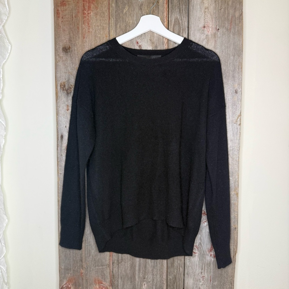 360 Cashmere Brenna Fine Rib Relaxed Fit Crewneck Sweater Black Small